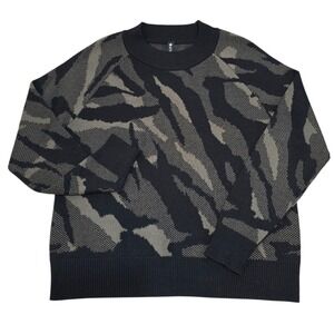 Athleta Zebra Print Crew Neck Pullover Sweater Small Knit Olive‎ Black